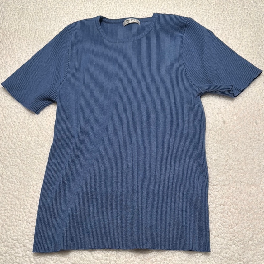 Blue Ribbed Knit Top
